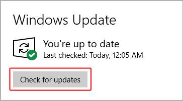 Checking for updates in Windows 10.